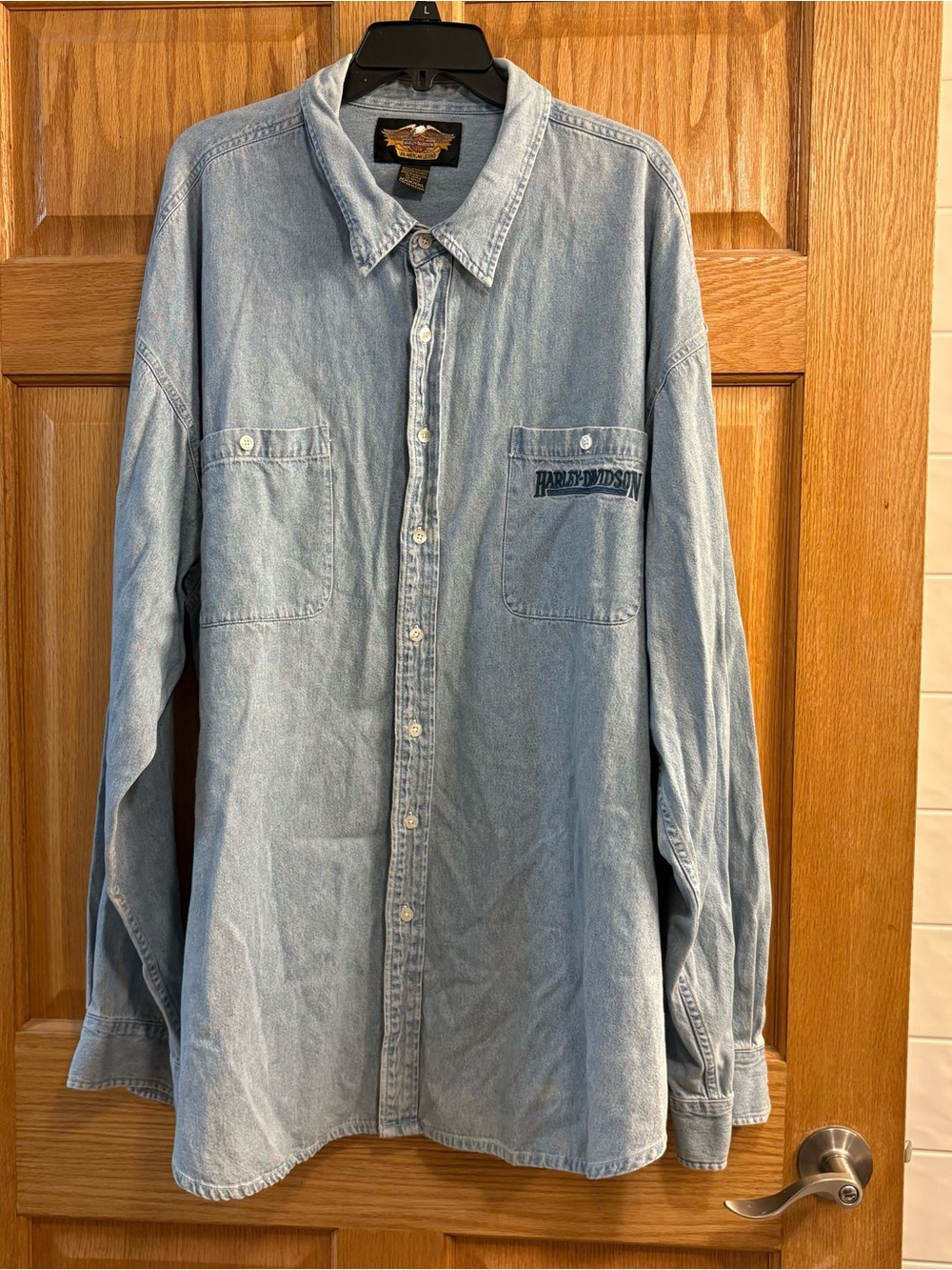 Vintage 90’s HD Harley Davidson Denim Blue Long Sleeve Button Shirt Men 5XL